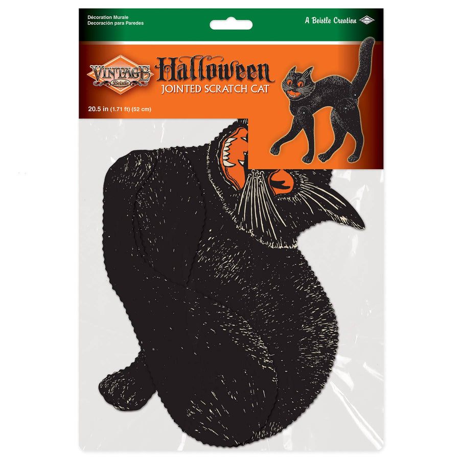 Vintage Halloween Jointed Scratch Cat 20 ½", printed 2 sides