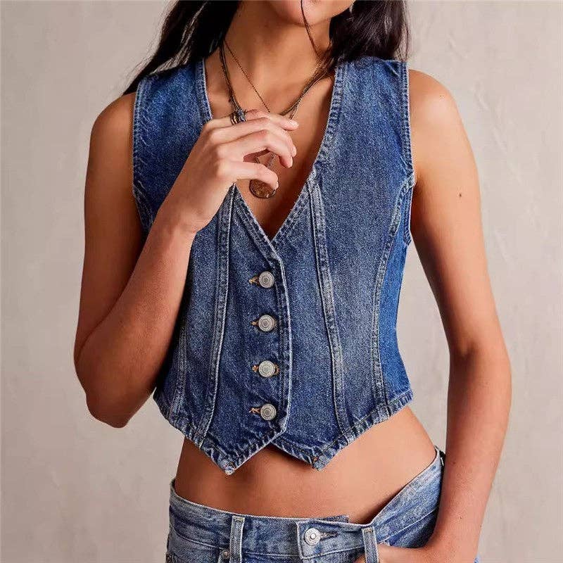 Denim Cropped Vest Top
