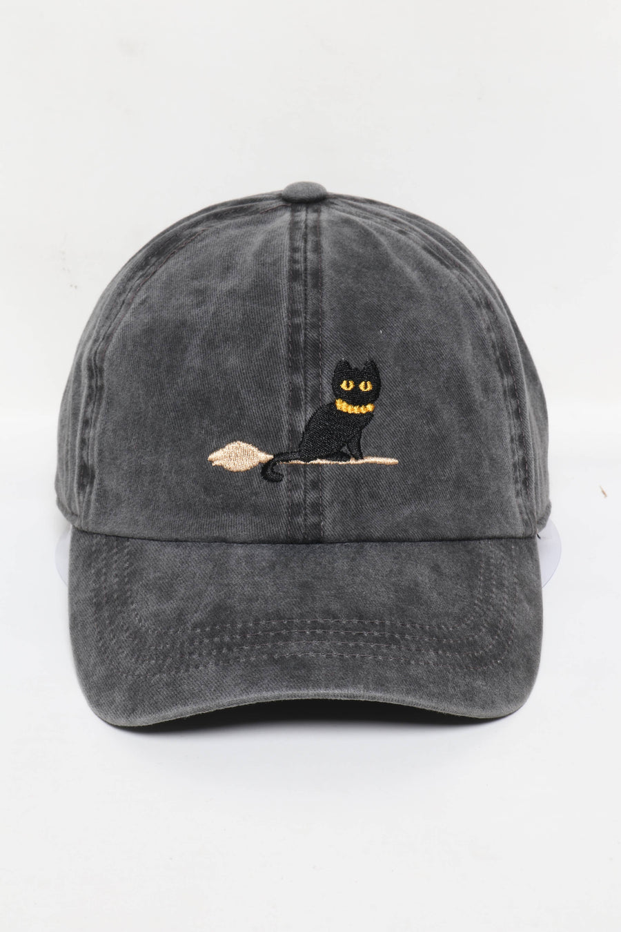 Halloween Black Cat Embroidery Cotton Baseball Cap: Black