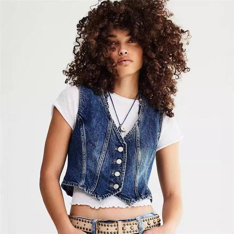 Denim Cropped Vest Top