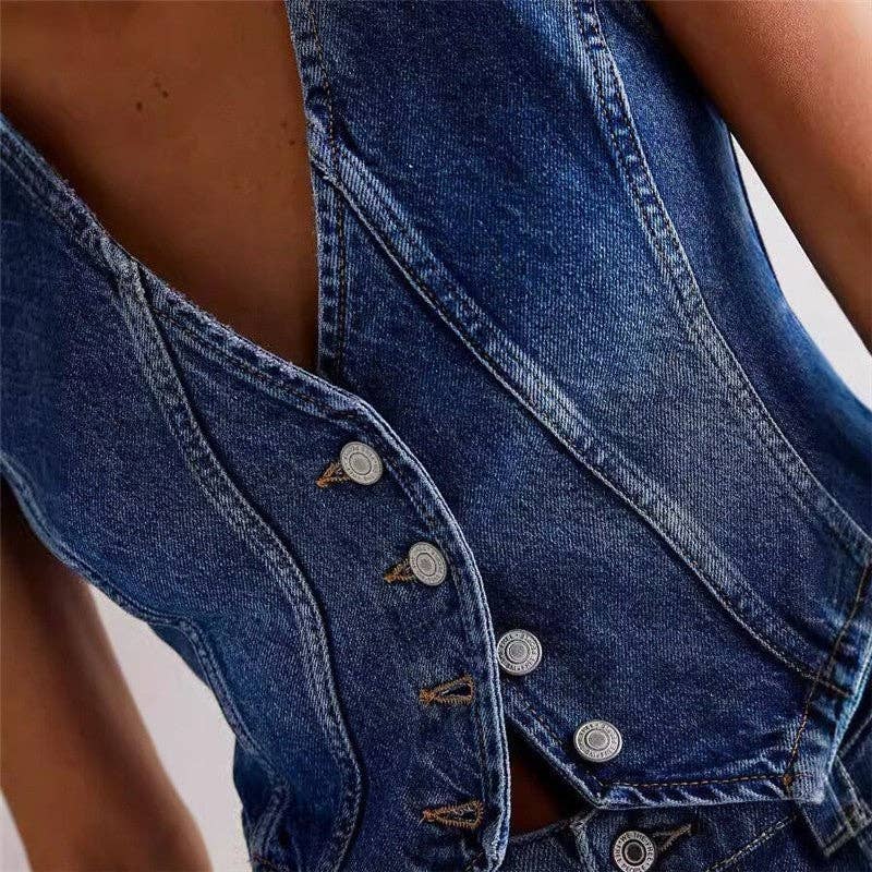 Denim Cropped Vest Top