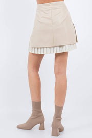 Leather Pleats Mini Skirt