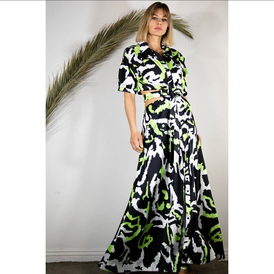 Neon Safari- Black and Green Maxi Dress