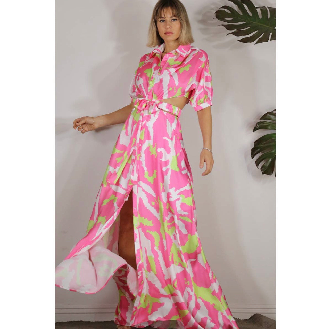 Neon Safari - pink and green maxi dress