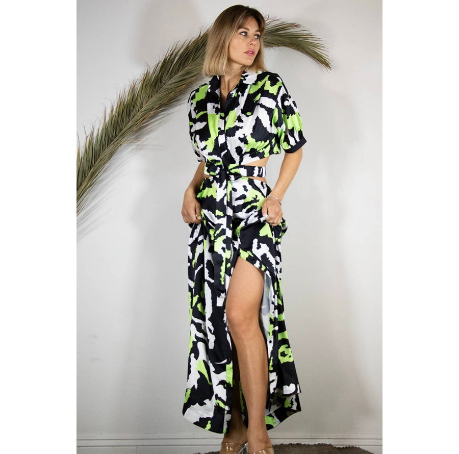 Neon Safari- Black and Green Maxi Dress