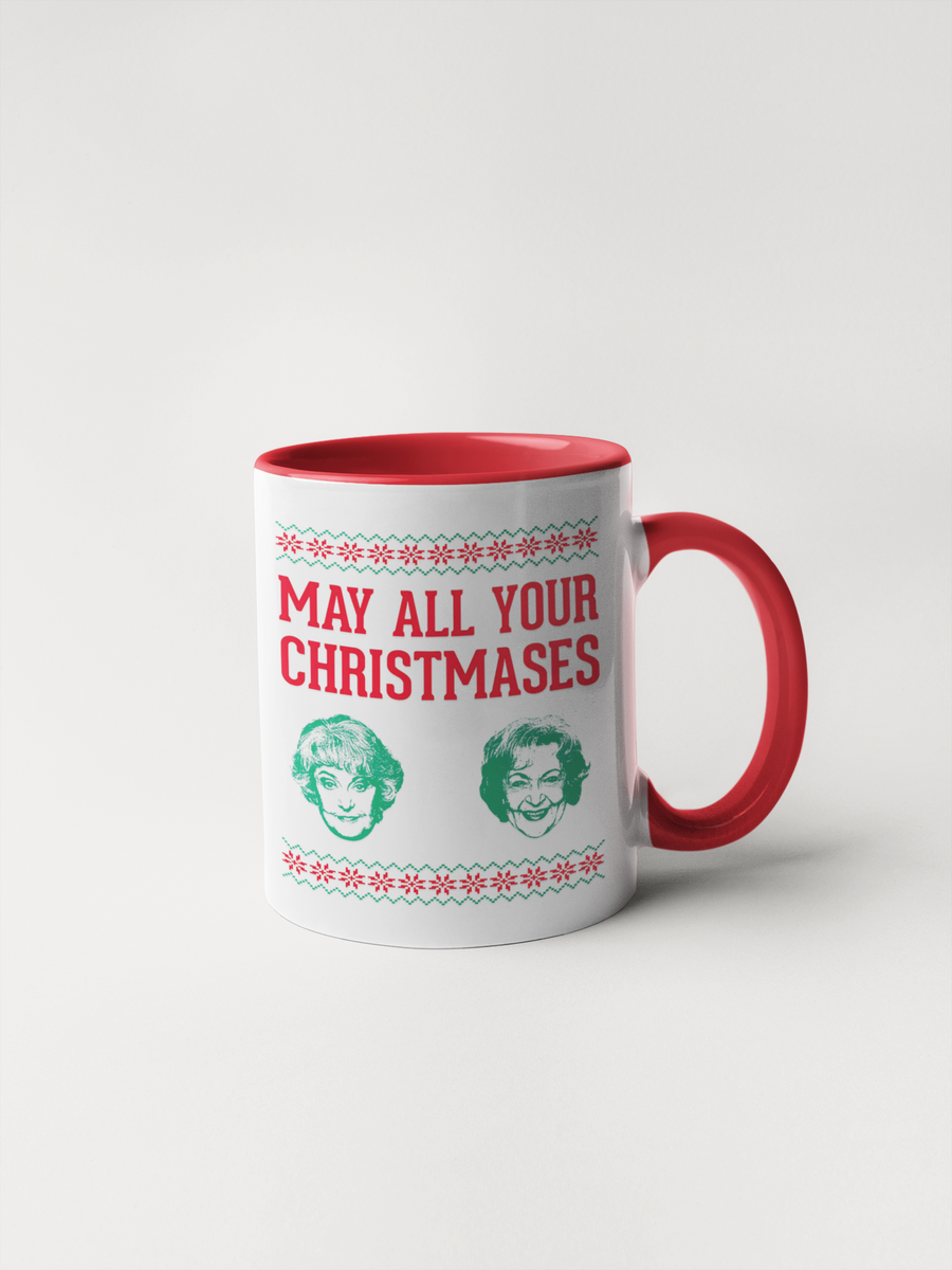 May All Your Christmases Bea White Coffee Mug: White/Red / 15 oz