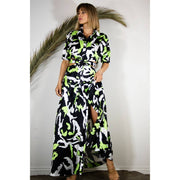 Neon Safari- Black and Green Maxi Dress