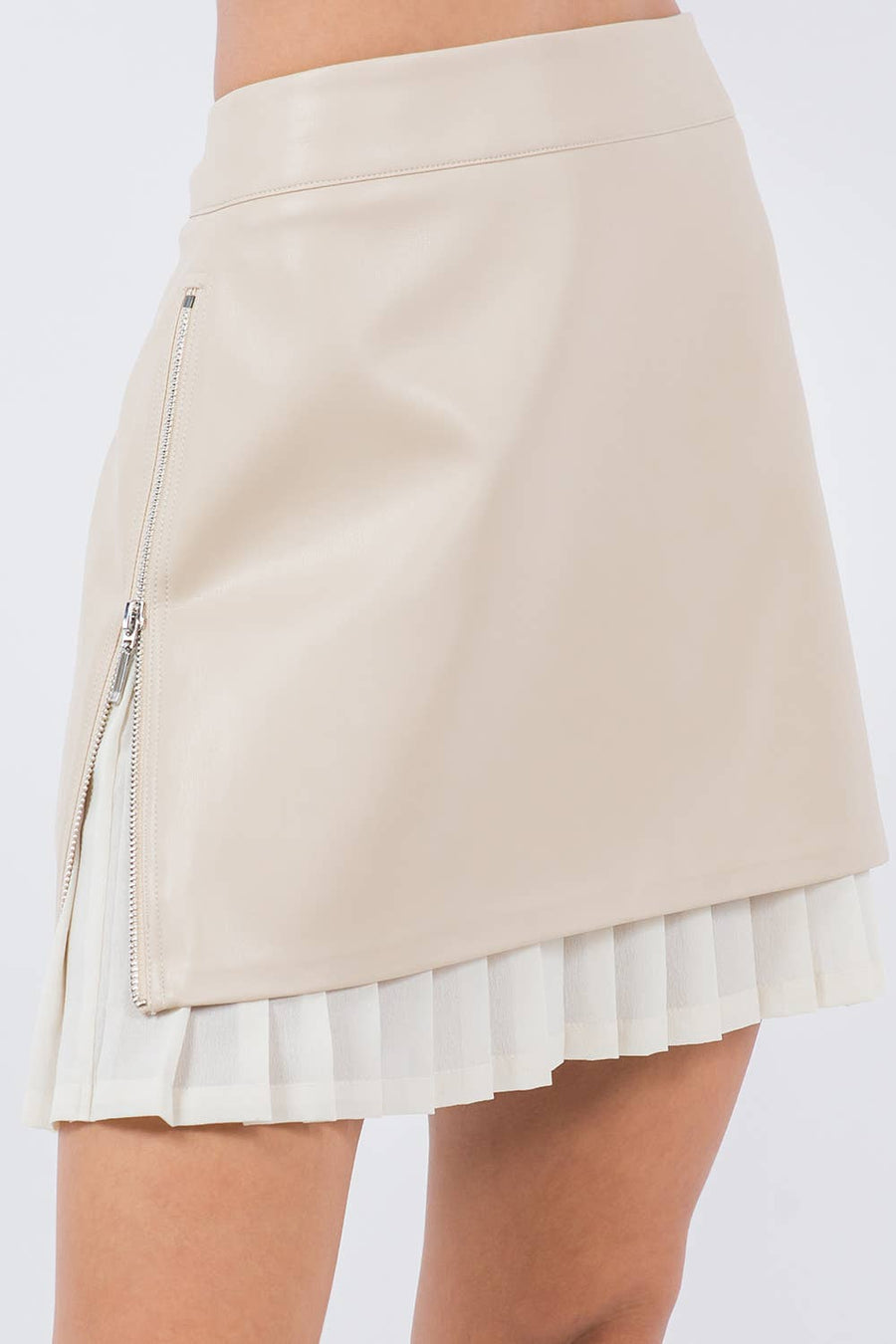 Leather Pleats Mini Skirt